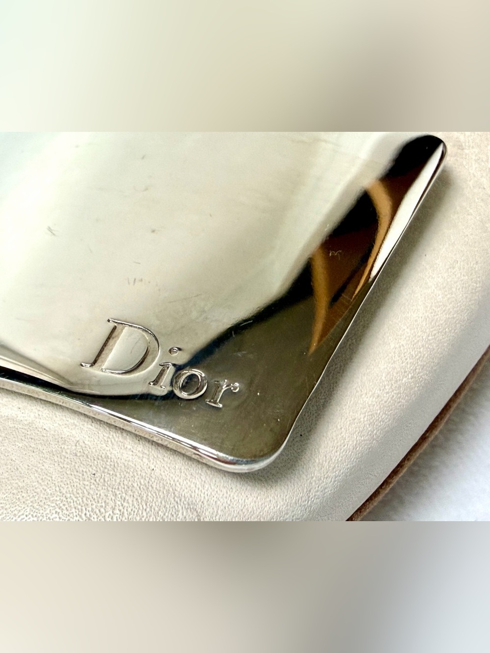 Dior leather slingbacks, block heels, branded metal plate&accents, cream, 37.5 - Picture 7 of 12